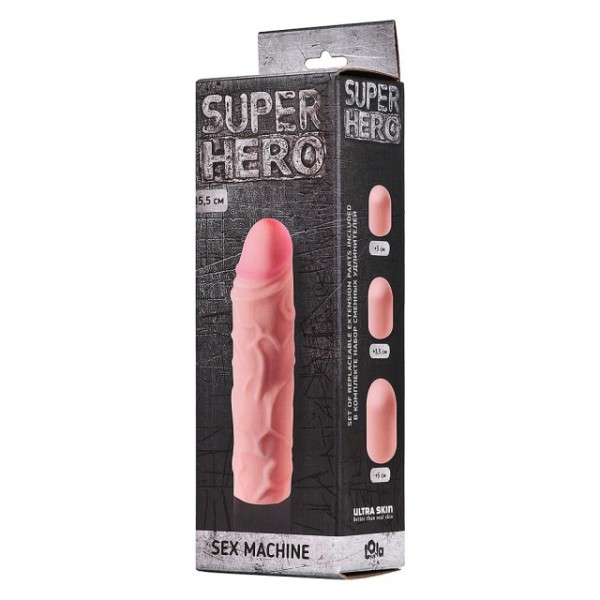 Насадка-удлинитель "Super Hero Sex Machine" супер реалистичная, 15,5см