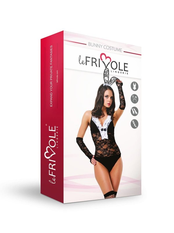 Костюм милой зайки "Le Frivole" черное боди + перчатки + чулки, M/L