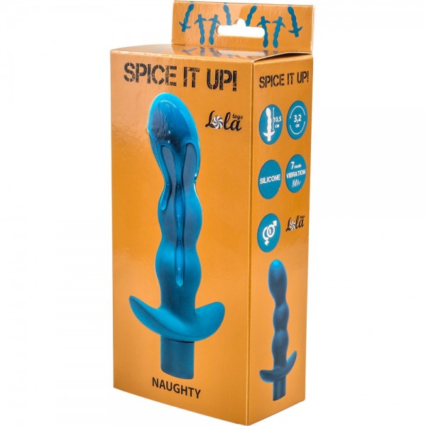 Массажер простаты с вибрацией "Spice It Up Naughty" рельефный, синий