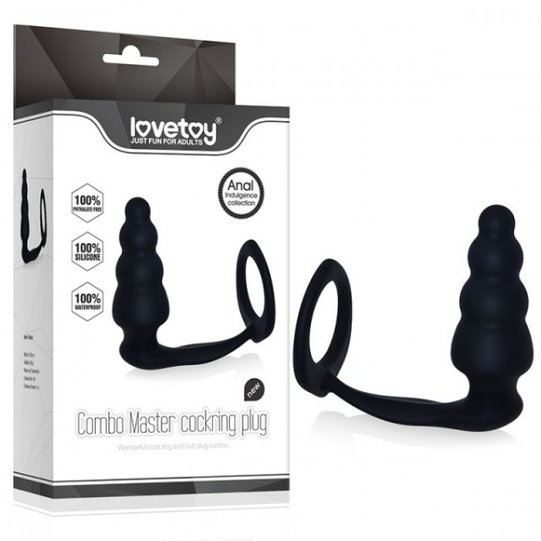 Пробка с эрекционным кольцом "Lovetoy" черная "шишка"