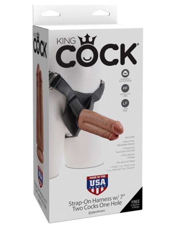 Страпон для фистинга "King Cock 7" двойной фаллос, "мулатик"