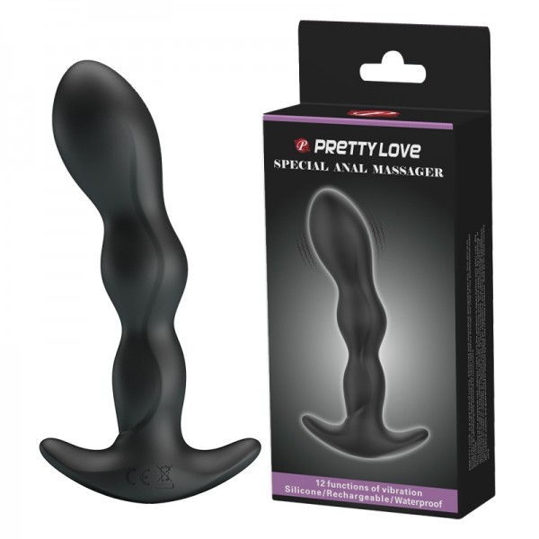 Массажер простаты с вибрацией "Pretty Love Special Anal Massager" рельефный, черный