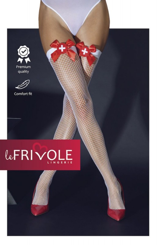 Чулки медсестры "Le Frivole" белая сетка, S/M