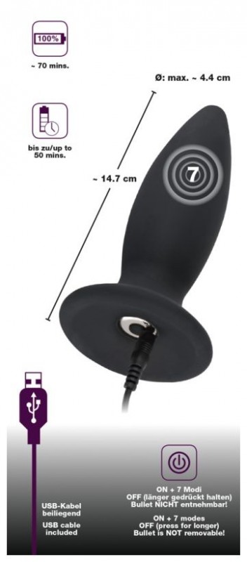 Пробка c вибрацией "Black Velvets Large" черная
