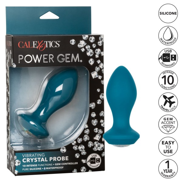 Пробка с вибрацией "Power Gem M" с кристаллом, зеленая