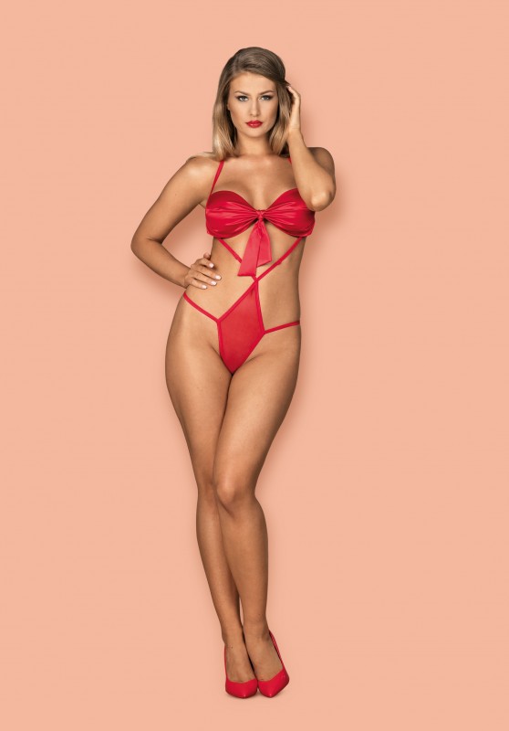 Соблазнительное боди "Obsessive Giftella" красное, S/M