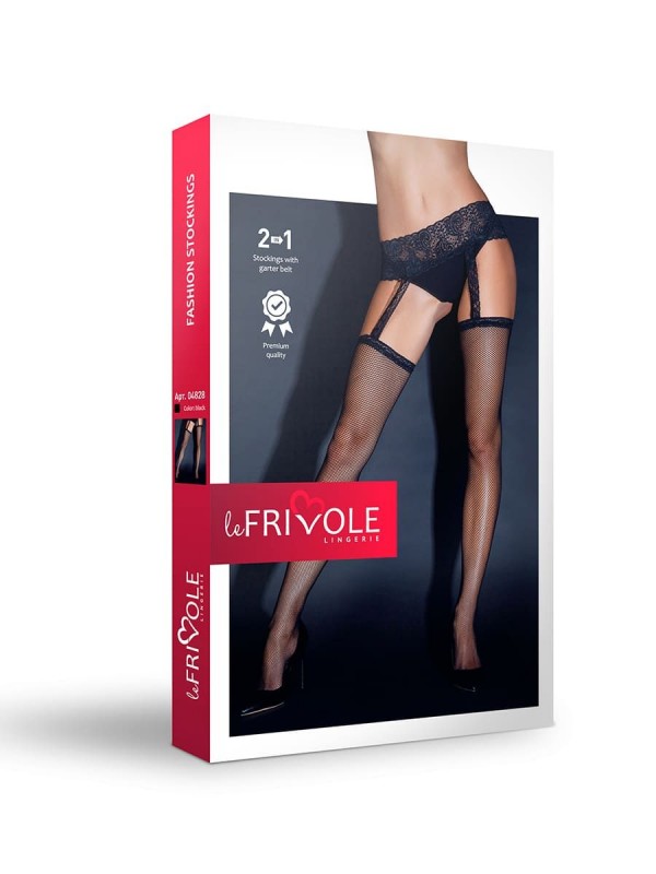 Чулки с поясом "Le Frivole" имитация, черная сетка, S/M