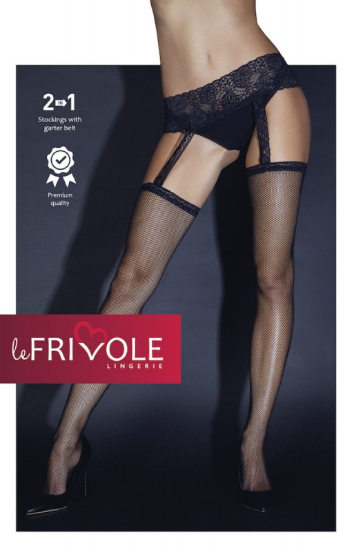 Чулки с поясом "Le Frivole" имитация, черная сетка, S/M