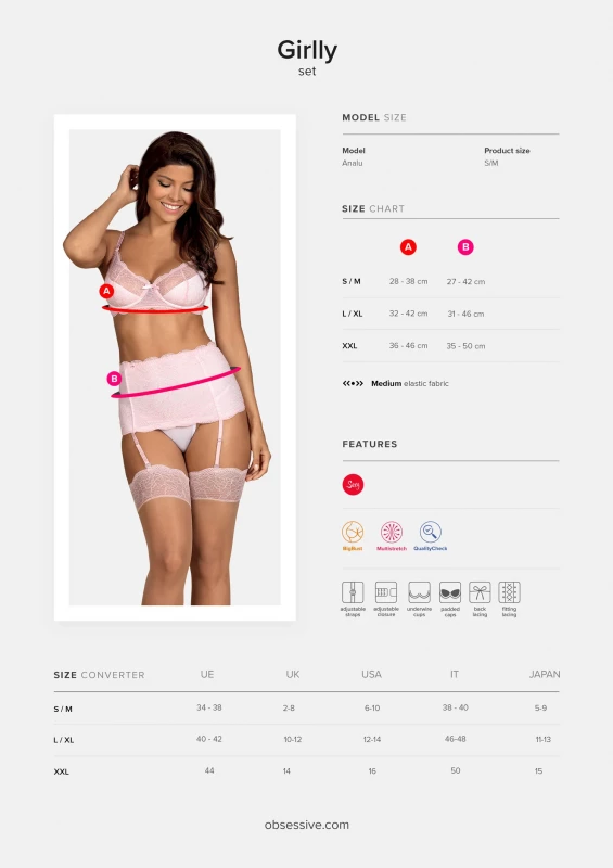 Комплект "Obsessive Girlly" нежно розовый, S/M