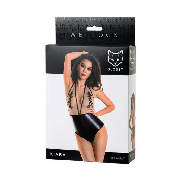 Боди с пикантным декольте "Glossy Kiara" эффект винила, S