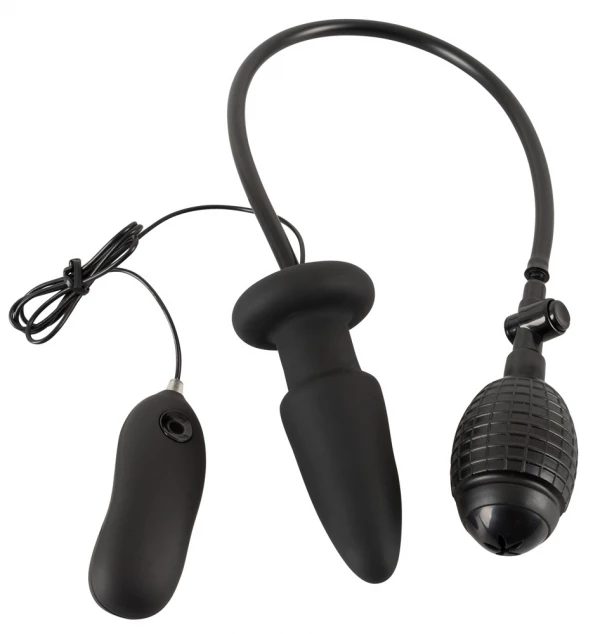 Пробка с вибрацией и увеличением объема "Inflatable Vibrating Butt Plug" черная