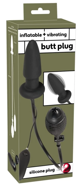 Пробка с вибрацией и увеличением объема "Inflatable Vibrating Butt Plug" черная