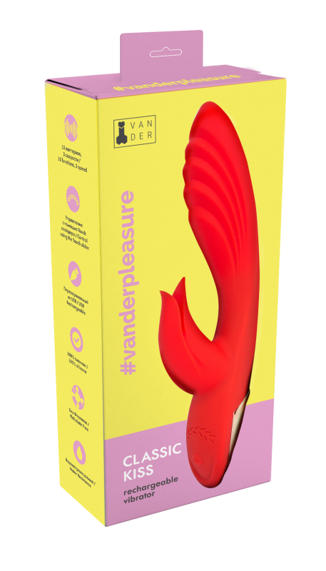 Вибратор для точки G и клитора "Slimline Kissing" рельефный, красный