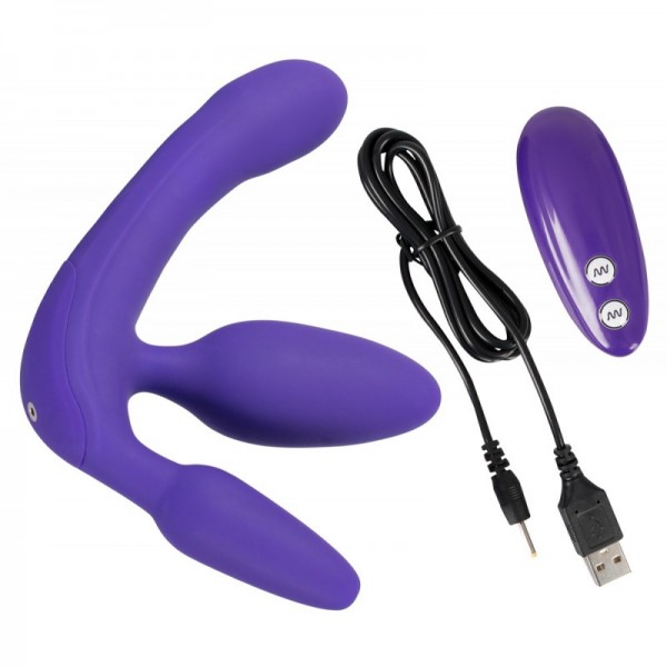 Безремневой страпон с анальной втулкой "Strapless Strap-On" на дистанционном управлении, фиолетовый