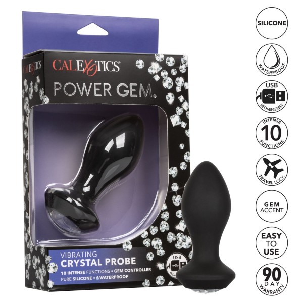 Пробка с вибрацией "Power Gem M" с кристаллом, черная