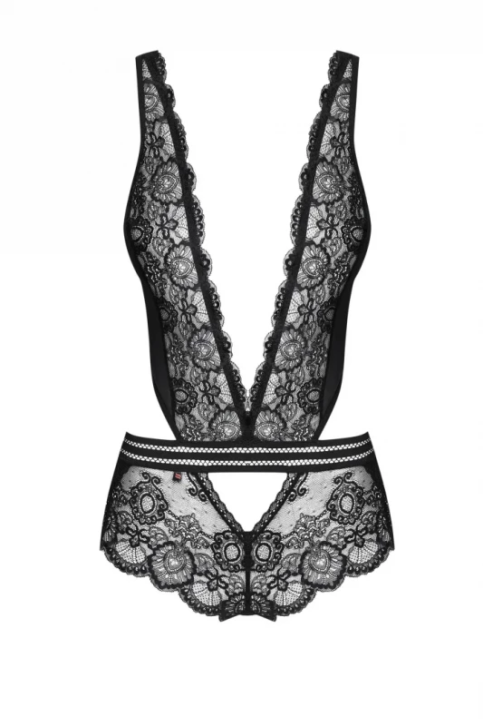 Экстравагантное боди "Obsessive" кружевное, черное, L/XL