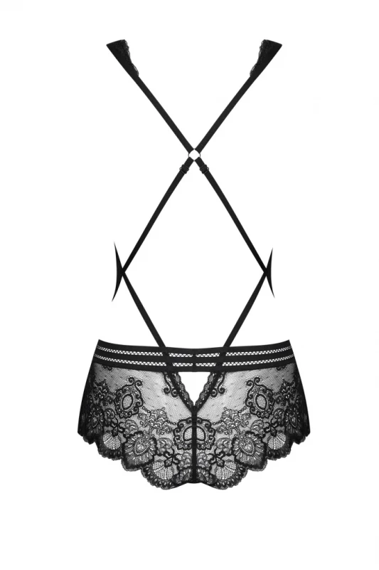 Экстравагантное боди "Obsessive" кружевное, черное, L/XL