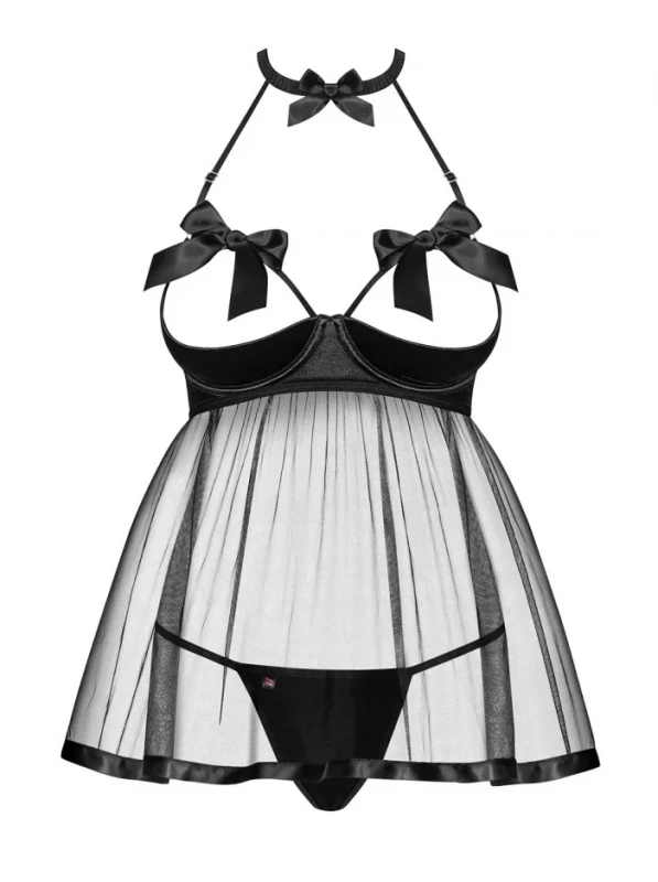 Пеньюар с открытым бюстом "Obsessive Delishya" черный, L/XL
