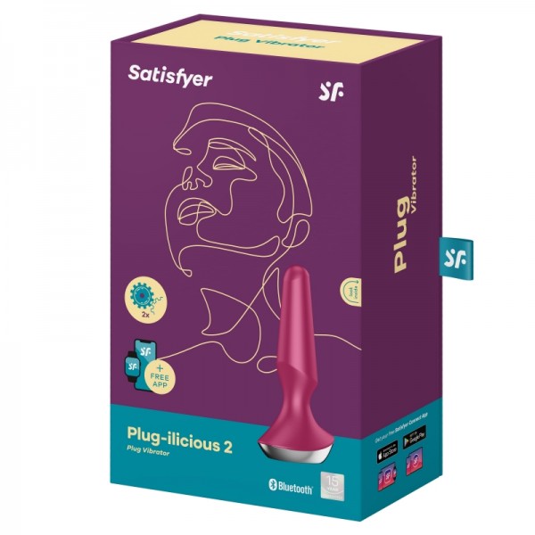 Пробка с вибрацией "Satisfyer Plug-Ilicious 2" + приложение, малиновая