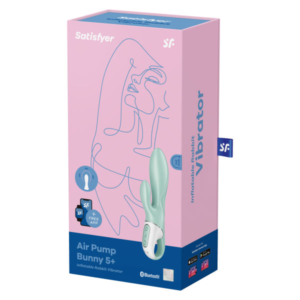 Вибратор для точки G и клитора с увеличением объема "Satisfyer Air Pump Bunny 5+" + приложение, мятный