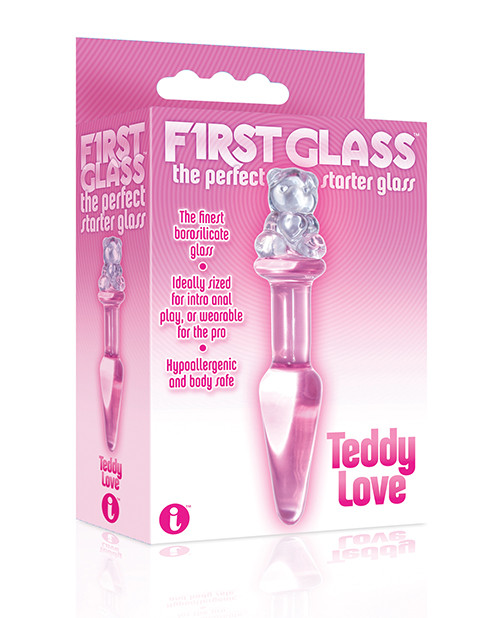 Пробка с ограничителем медведем "First Glass Teddy" стекло, розовая