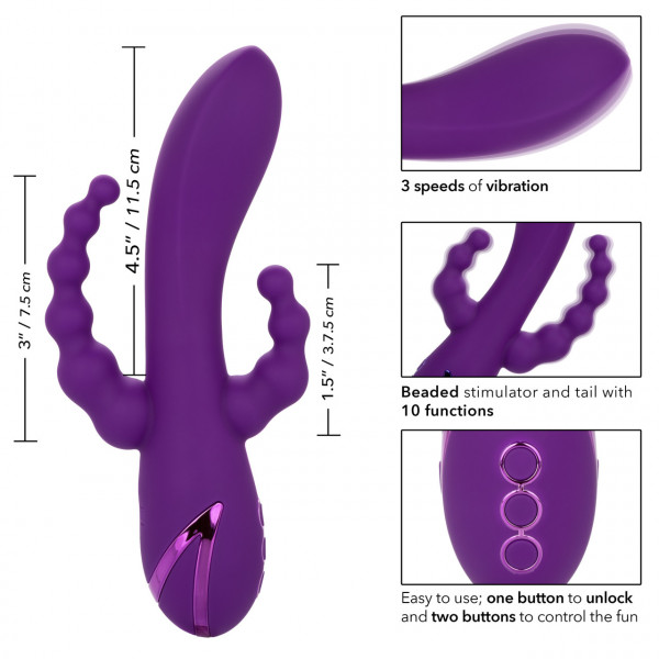 Вибратор 3 в 1 "Long Beach Bootylicious" супер мощный, фиолетовый
