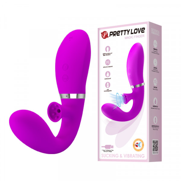 Вибратор с вакуумным клиторальным стимулятором "Pretty Love Magic Finger" фиолетовый
