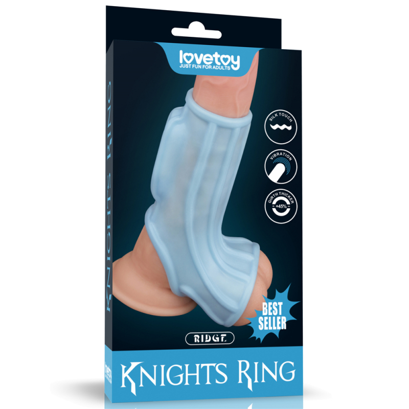 Насадка с отверстием для мошонки "Knights Ring" с вибрацией, голубая 