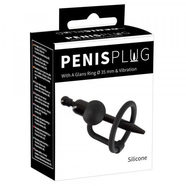 Зонд с кольцом под головку "Penis Plug" с вибрацией, черный