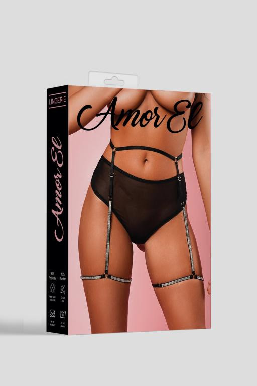 Трусики-танго + пояс с гартерами "Amor El" черные, S/M