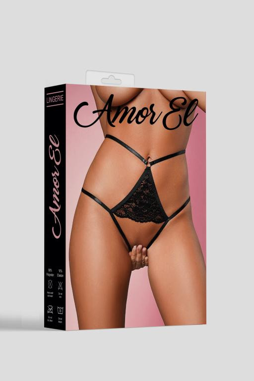 Трусики с глубоким вырезом в промежности "Amor El" черные, L