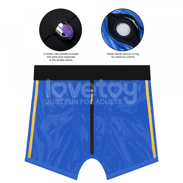Трусики для страпона с молнией "Lovetoy Ingen" синий винил, унисекс, L/XL