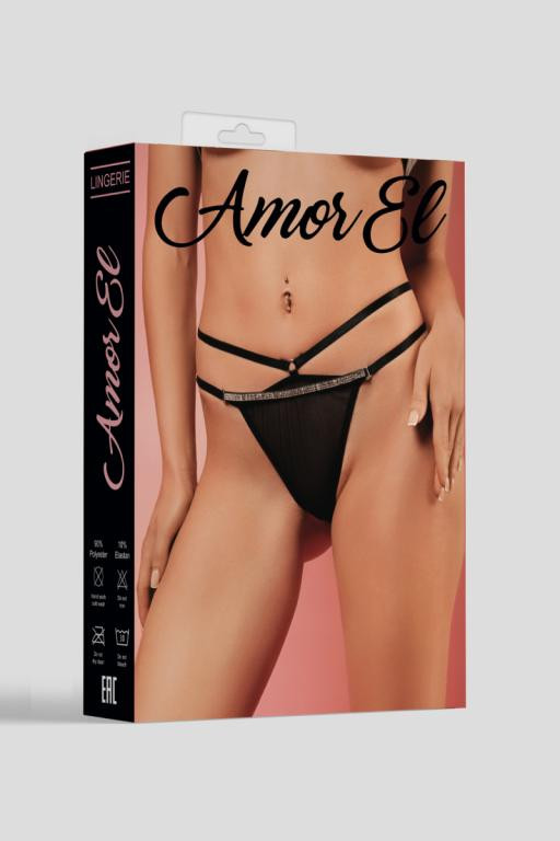 Трусики-стринги с двойным пояском "Amor El" черные, L