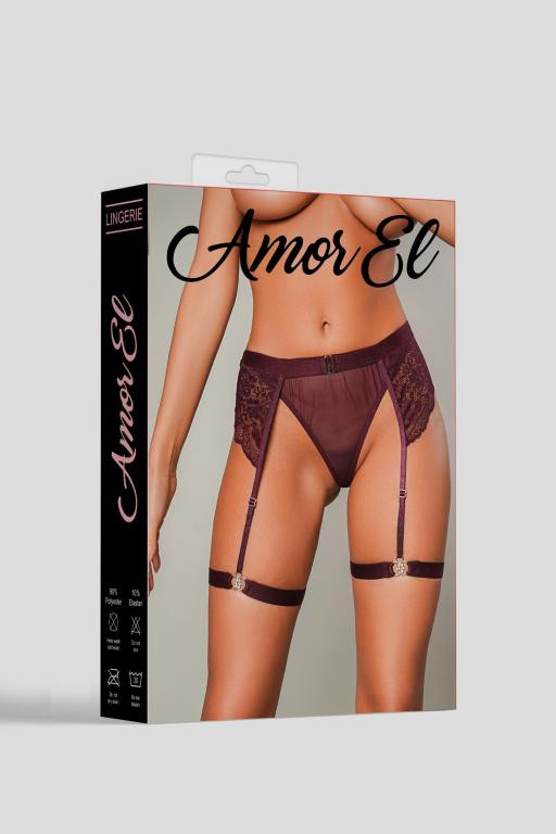 Пояс с гартерами + трусики-стринги "Amor El" фиолетовый, S/M