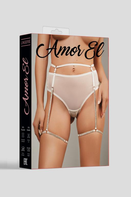 Трусики-танго + пояс с гартерами "Amor El" белые, S/M
