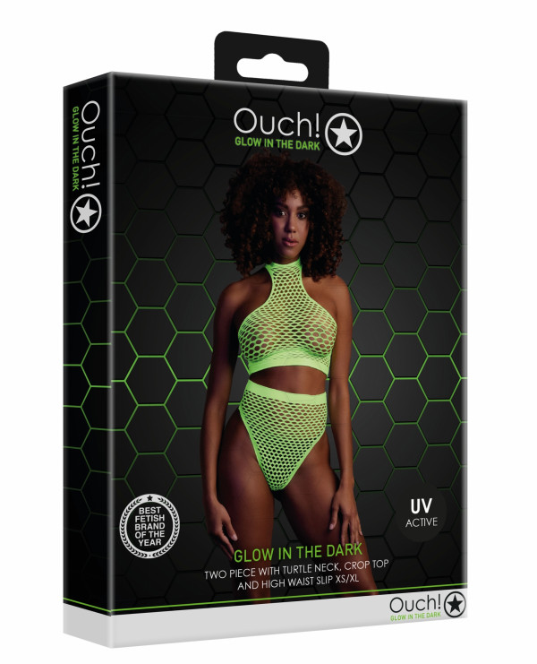 Комплект "Ouch Glow In The Dark" топ и трусики, салатовый неон, XS/XL
