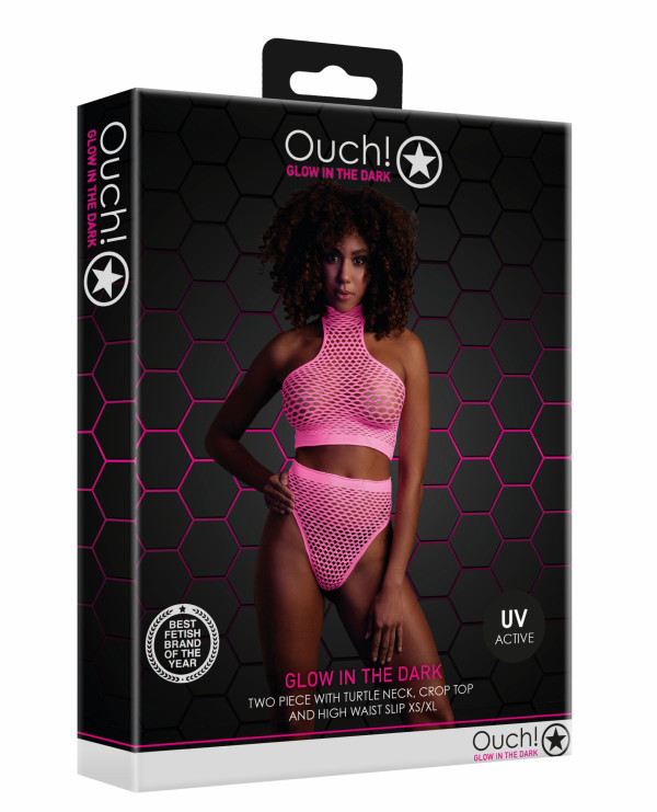 Комплект "Ouch Glow In The Dark" топ и трусики, розовый неон, XS/XL