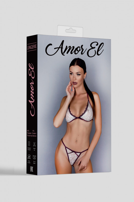 Комплект "Amor El" лиф + трусики, бело-фиолетовый, S/M