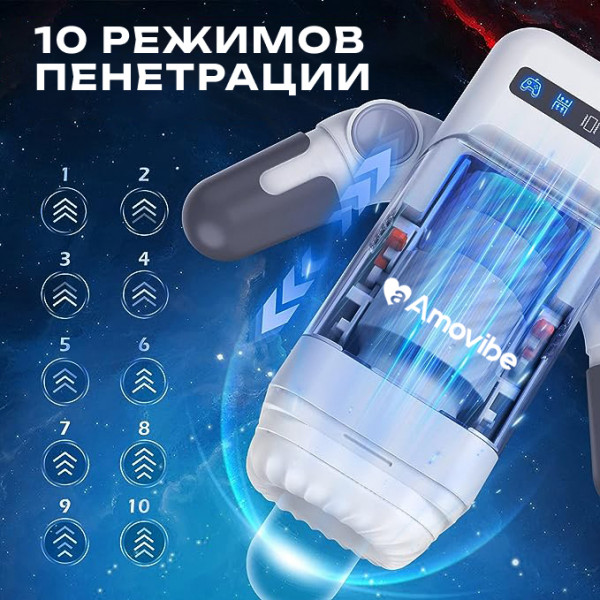 Мега мастурбатор с вибрацией, подогревом, возвратно-поступательными движениями "Amovibe Game Cup" белый