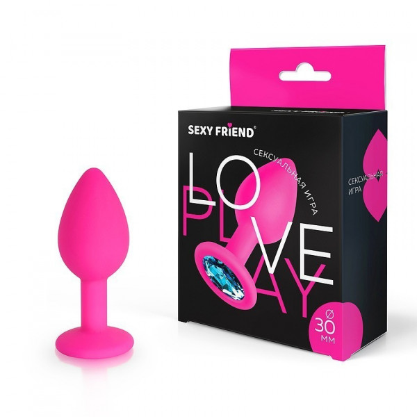 Пробка с голубым кристаллом "Sexy Friend" фуксия, S