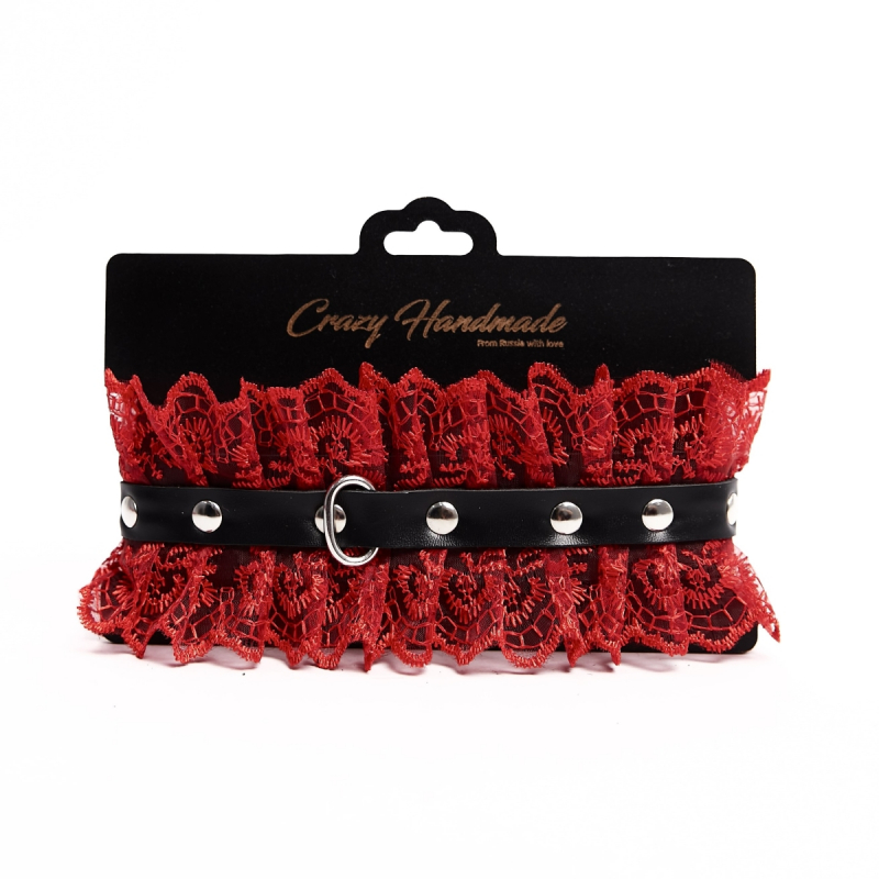 Ошейник "Crazy Hadmade" красное кружево