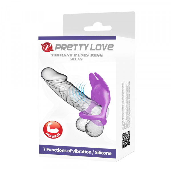 Эрекционное кольцо с подхватом мошонки "Pretty Love Silas" с вибрацией, фиолетовое